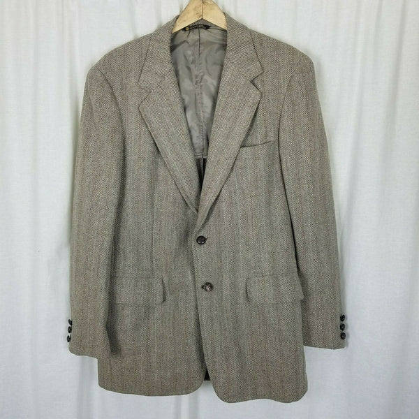 Vintage Doncaster Imperial Wool Herringbone Blazer Sport Coat Jacket Mens 44 Tan