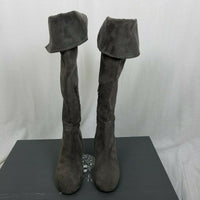 Vince Camuto Tall Knee Hi Gray Leather Fold Over Riding Boots Boho Womens 7.5
