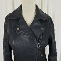 Topshop Vegan Faux Black Leather Cropped Moto Jacket Wide Collar Womens 4 Padded