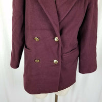 JG Hook Double Breasted Winter Wool Military Short Peacoat Coat Womens 2P Maroon