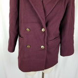 JG Hook Double Breasted Winter Wool Military Short Peacoat Coat Womens 2P Maroon