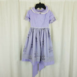 Vintage Handmade Weighted Embroidered Floral Dressy Twirl Dress Girls 6 Lavender