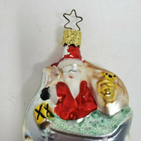 Vintage Painted Glass Figural Santa Claus in Sleigh Christmas Tree Ornament Spun