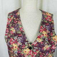 Vintage Handmade Floral Denim Pointed Button Down Vest Waistcoat Womens M