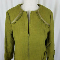 Paula Hian Luxe Raw Edge Metallic Trim Woven Long Blazer Jacket Coat Womens XS