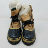 Sorel Caribou Boots Brown Leather Fur Felted Lined Winter Snow Boots Womens 7
