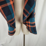 Vegan Wool Wide Collar Tartan Plaid Open Front Swing Vest Womens M Stretch Blue