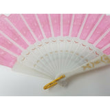 VINTAGE CHINESE Pink Fabric FAN White Plastic RIBS Gold Trim Asian China