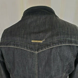 DKNY Jeans Stretch Faded Black Cropped Denim Jean Jacket Womens M Velvet Collar