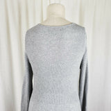 Express Stretch Long Length Plunge Neckline Tunic Knit Sweater Womens L Gray
