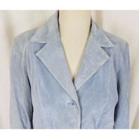 Liz Claiborne Blue Suede Leather Full Button Up Blazer Style Jacket Womens L