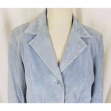 Liz Claiborne Blue Suede Leather Full Button Up Blazer Style Jacket Womens L
