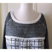 Ann Taylor Loft Alpaca Wool Plaid Knit Scoop Neck Sweater Womens L 3/4 Sleeve