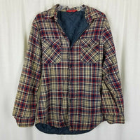 The Warm-Up Nylon Quilted Lined Plaid Flannel Long Sleeve Shirt Mens M Vintage