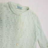 Vintage Jana Pura Lana Green Crochet Knit Cardigan Sweater Baby Girls Boys 3M 1