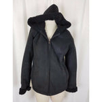 Esprit Vegan Sherpa Shearling Fur Faux Suede Hooded Parka Jacket Peacoat M