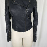 Topshop Vegan Faux Black Leather Cropped Moto Jacket Wide Collar Womens 4 Padded