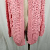 LL Bean Long Boucle Waffle Open Front Wrap Cotton Cardigan Sweater Womens M Pink