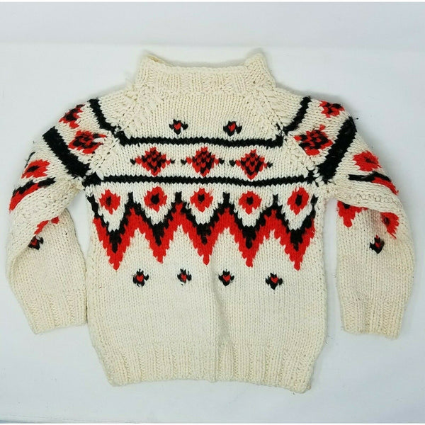 Vintage Handmade Cowichan Knit Pullover Sweater Baby Boys 12M-2T Unisex Girls