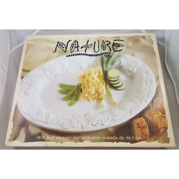 Tabletops Unlimited Nature 18.5 in Oval Ceramic Platter Dish Handcrafted Fruits