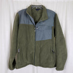 Lands End Fleece Jacket Mens L Nylon Blocking Patches Vented Armholes Army Green