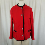 MackIntosh Boiled Wool Cardigan Sweater Jacket Womens M Ribbon Trim Collarless