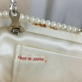 Vintage Beaded Pearl Purse Japan Ivory Handbag Metal Chain Wedding Formal Prom