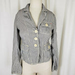 Gap Pinstriped Cropped Denim Blue Jean Trucker Jacket Womens XS Railroad Stripes