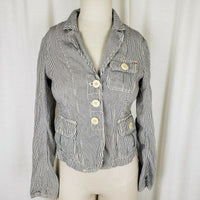 Gap Pinstriped Cropped Denim Blue Jean Trucker Jacket Womens XS Railroad Stripes