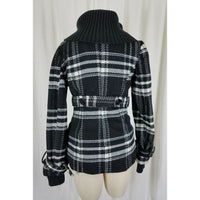 Tally Weijl Tartan Plaid Fleece Knit Funnel Neck Belted Bomber Jacket Womens 38