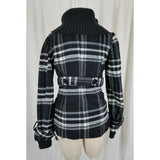 Tally Weijl Tartan Plaid Fleece Knit Funnel Neck Belted Bomber Jacket Womens 38