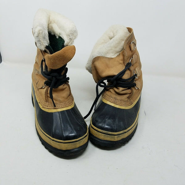 Sorel Caribou Boots Brown Leather Fur Felted Lined Winter Snow Boots Womens 7
