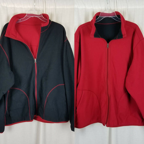 LL Bean Reversible Full Zip Up Fleece Sweater Jacket Mens L Red Exposed Stitches