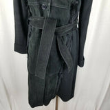 Black Suede Brushed Leather Fur Trim Knit Belted Sweater Coat Coatigan Womens L