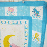Vintage Care Bears Baby Quilt Wall Art Tapestry Patchwork Blanket Blue Pink 80s