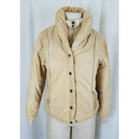 Dawn Imports Shawl Collar Corduroy Puffer Bomber Jacket Womens S Tan Zip Up Snap