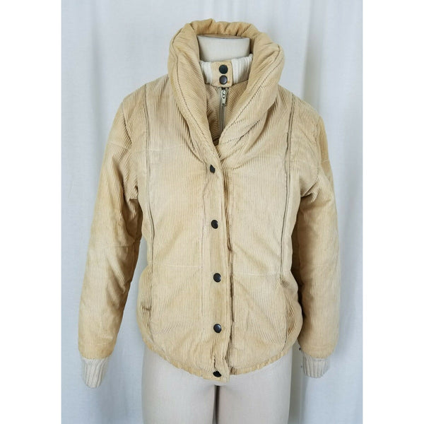 Dawn Imports Shawl Collar Corduroy Puffer Bomber Jacket Womens S Tan Zip Up Snap