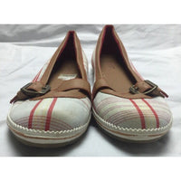 Dexter Plaid Cotton Canvas Leather Belted Buckle Ballet Flats Shoes Womens 5.5