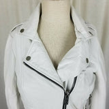 Imperial Asymmetrical Side Zip White Leather Moto Biker Jacket Womens XS Italy