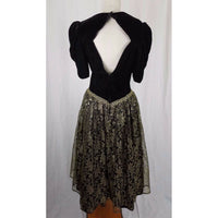 Jessica McClintock Bridal Velvet Keyhole Gold Lace Formal Dress Womens 12 USA