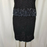 Vintage Stenay Petites Black Beaded Silk Dress Gatsby Illusion Mesh Womens 12P
