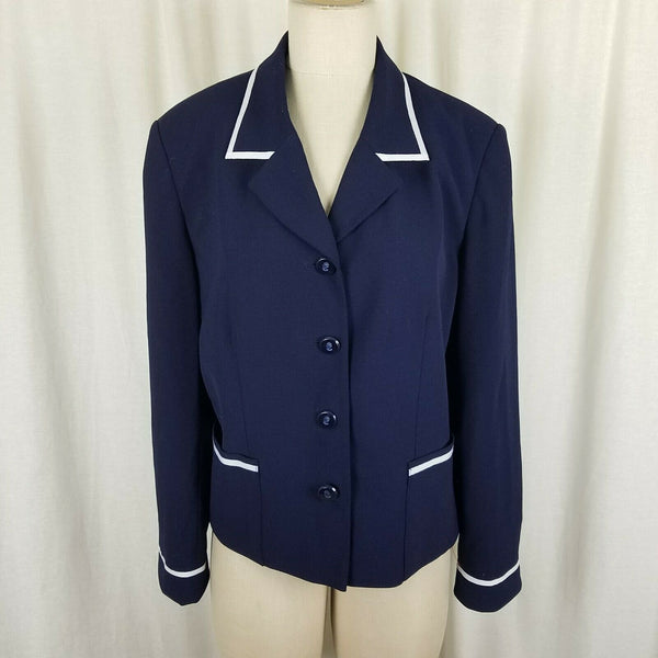 Vintage John Meyer Norwich Contrast Stripes Navy Blue Jacket Blazer Womens 14