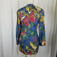 Bogner Linen Tropical Cockatoo Collarless Blazer Jacket Womens 8 Vintage 1980s