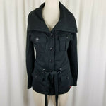 EDC Esprit Short Sweatshirt Jersey Knit Belted Trench Coat Jacket Womens S Black