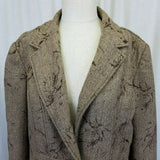 Coldwater Creek Belted Flocked Herringbone Wool Blazer JACKET Womens 14 Brown