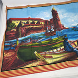 VINTAGE Cotal Middle Eastern Boats Flour Sack Linen Tea Towel or Wall Hanging