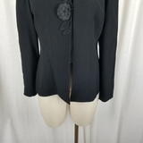 Zelda Black Mock Neck Floral Applique Beaded Jacket Blazer Womens 8 Dressy