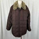 LL Bean Brown Faux Fur Collar Goose Down Quilted Puffer Jacket Parka Womens XL