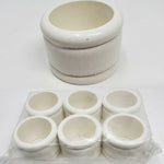 Set 6 Painted White Wood Rustic Farm Table Napkin Rings Holders Country Wedding