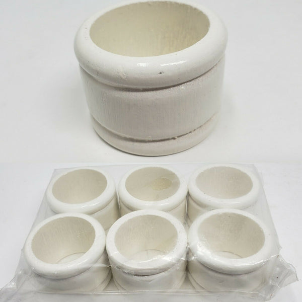Set 6 Painted White Wood Rustic Farm Table Napkin Rings Holders Country Wedding